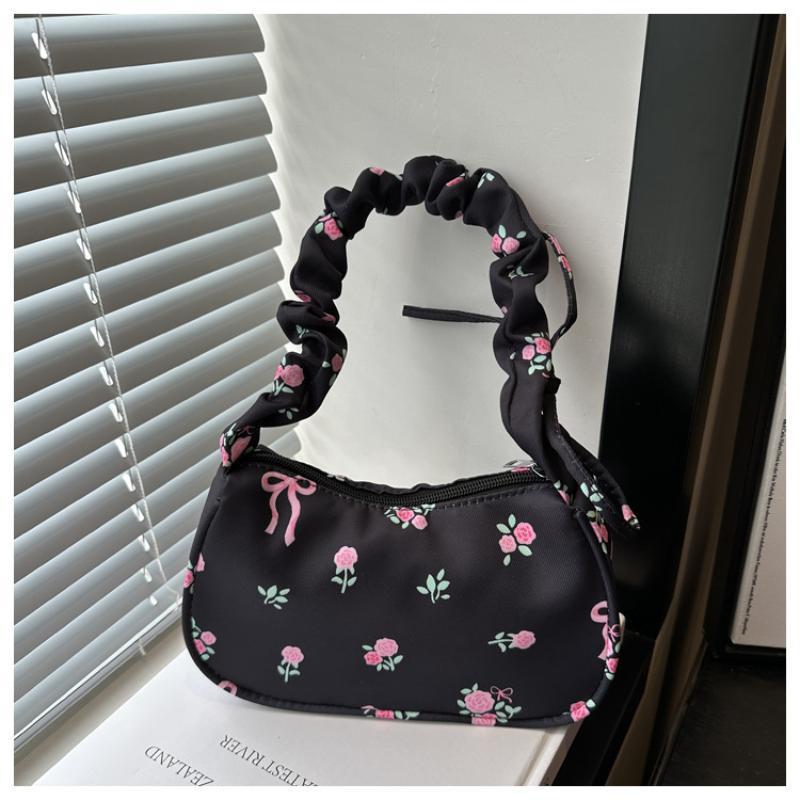 Floral Print Underarm Shoulder Bag Anti Scratch Retro Lightweight Small Casual Purse for Daily Work Commute