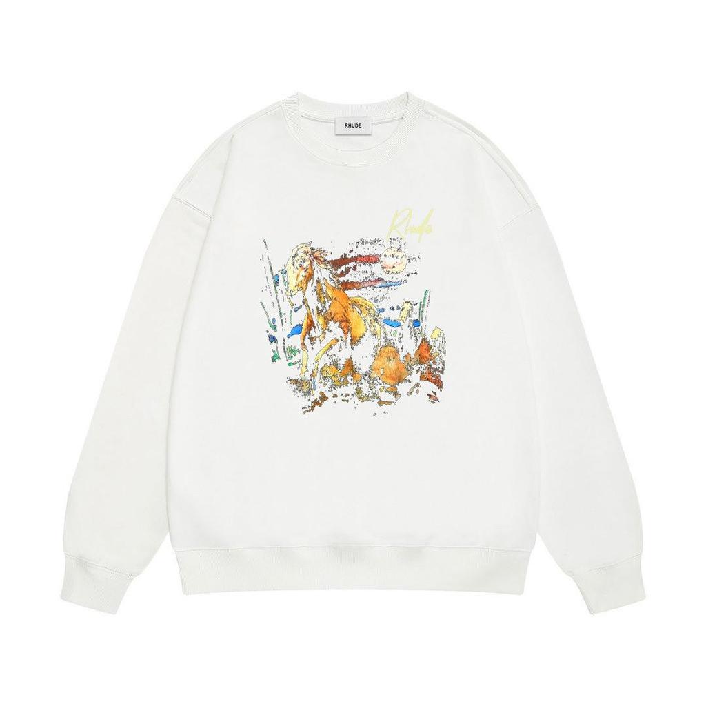 RHUDE Herren Lockerer Baumwoll-Hoodie mit Buchstabenprint - Europäischer & Amerikanischer Trend