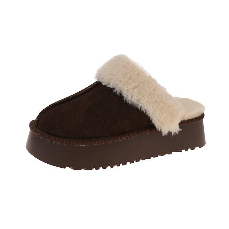 

Версия из коровьей кожи! Теплые зимние каштаны~ бархатные толстоподошвенные шерстяные тапочки для женской сумки-головки и полутапочки для ношения на улице 40 кофейный