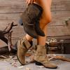 Women's Chelsea Boots Autumn Winter Western Style Denim Short Boots Korean Version Sharp Pointed Toe Rubber Outsole Fashionable
