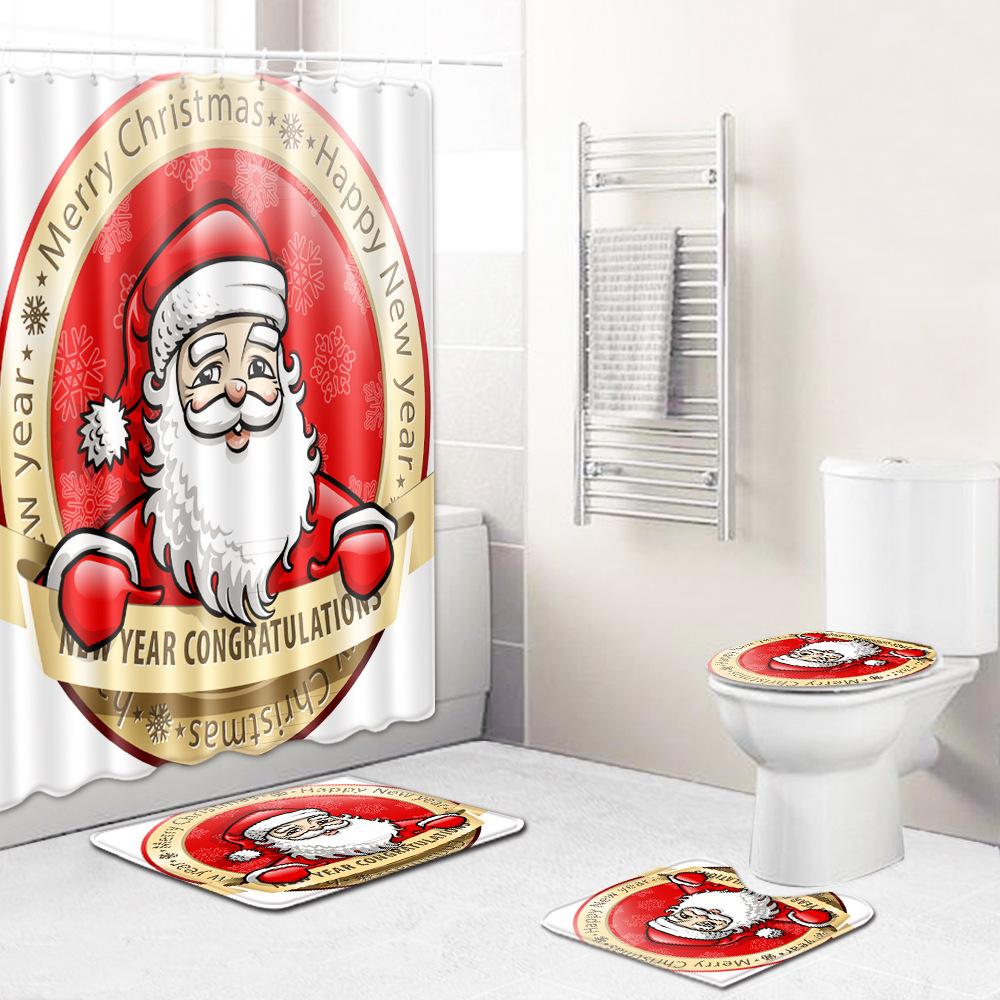 3D Digital Printing Christmas Waterproof Shower Curtain Four-Piece Bathroom Non-Slip Door Mat Bedroom Living Room Floor Mat Carpet