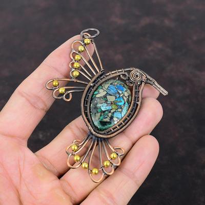 Copper Azurite Malachite Pendant Copper Wire Wrapped Pendant Natural Gemstone Jewelry Handmade Bird Pendant Gift For Her Copper Wire Jewelry