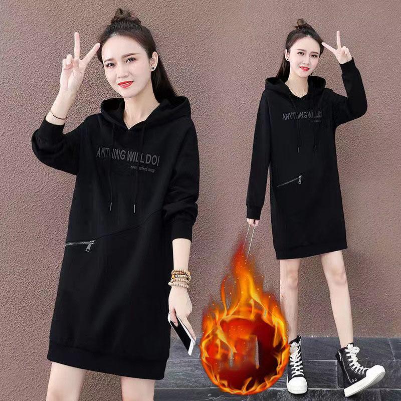 Сплайсинговая толстовка с капюшоном и бархатной подкладкой, женская длинная зимняя 2024 года, новая корейская мода, длинное теплое пальто с длинными рукавами для женщин XXXXXL чёрный