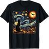 Halloween Black Cat Van Gogh Starry Night Cat Lovers Cat T-Shirt
