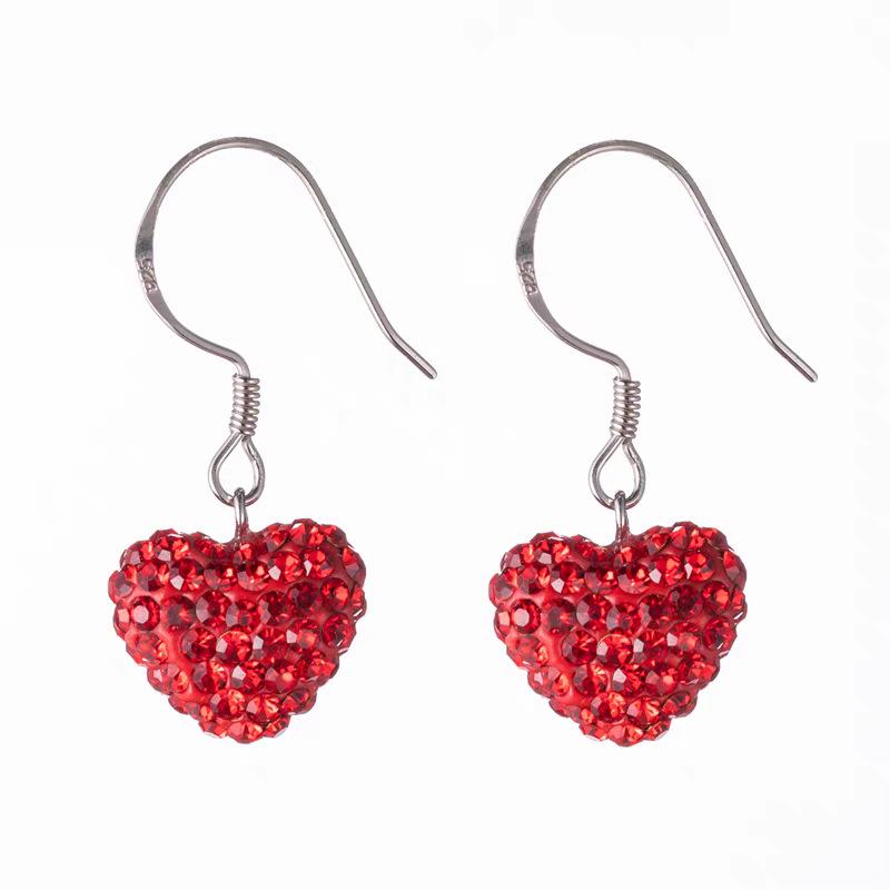 Elegant S925 Sterling Silver Red Diamond Heart Earrings for Women - Light Luxury Ins Style, Versatile. 925 Silver белого золота