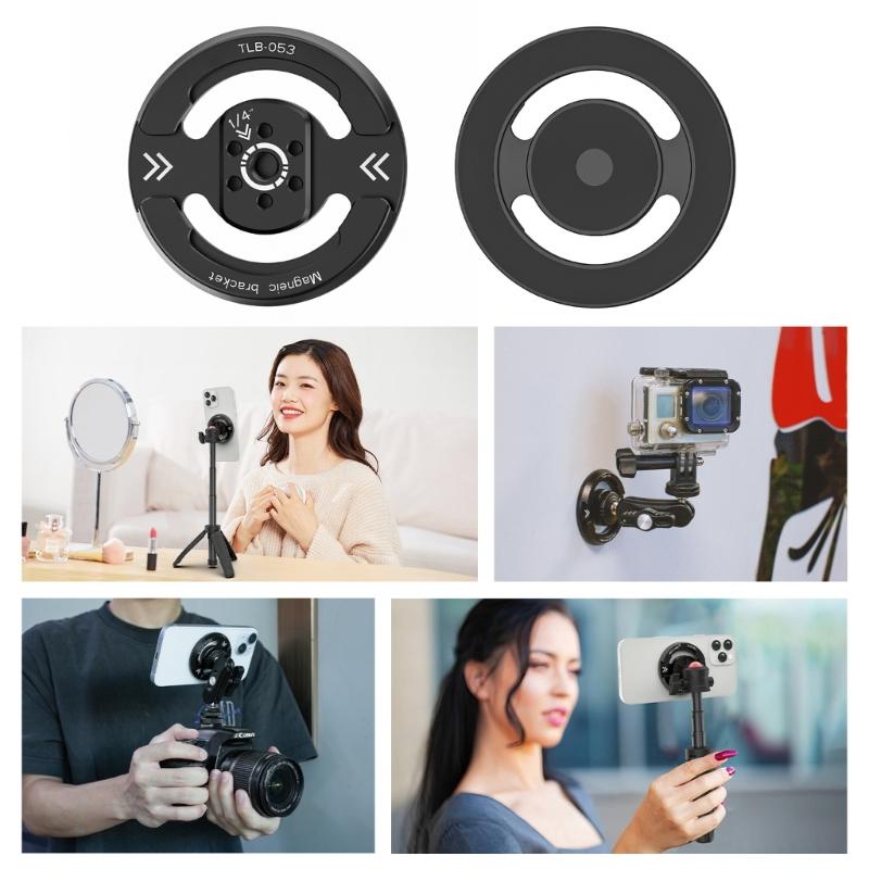 1/4in Screw Hole & Cold Shoe Magnetic Phone Holder Base for Ball Head Gimbals Phone Stand Aluminum Mount Base Quick Setup