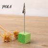 Metal Pole Memo Stand 2 Pcs Wooden Cube Base Holder with Clips, Mini Table Multi-combination Number Stands for Name Cards, Photos, Memos, Wedding,