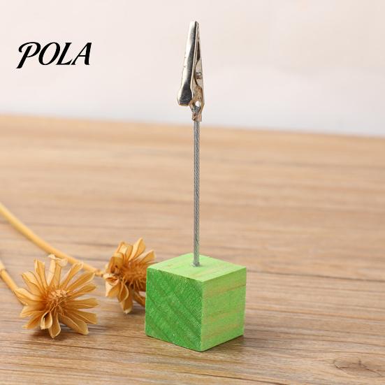 Metal Pole Memo Stand 2 Pcs Wooden Cube Base Holder with Clips, Mini Table Multi-combination Number Stands for Name Cards, Photos, Memos, Wedding,