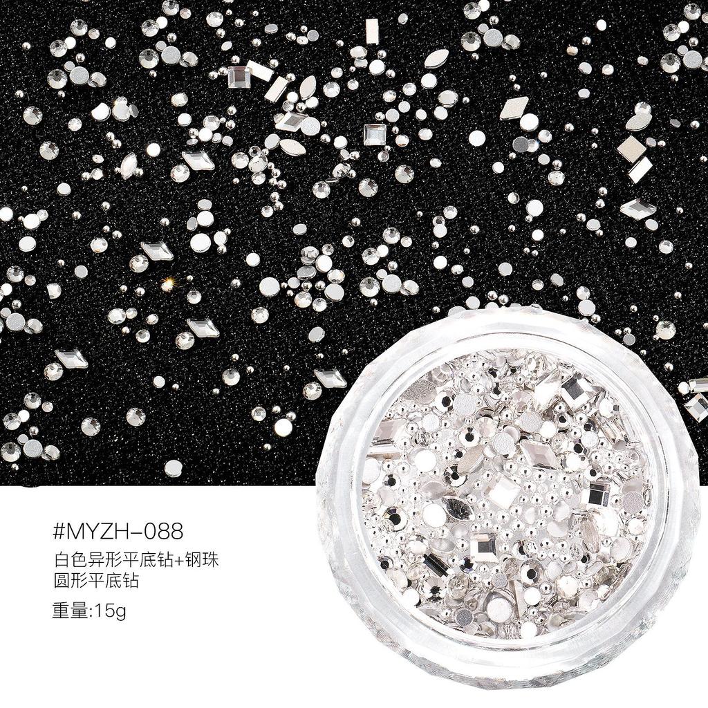 Round Box Nail Art Jewelry Glass Butterfly Camellia Pointed Bottom Drill Flat Bottom Diamond Nail Art Diamond Jewelry Mixed