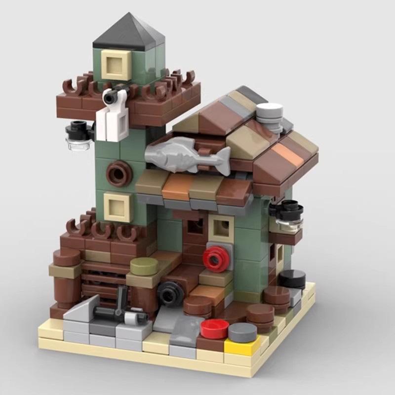 Compatible With Building Blocks MOC Small Particles Mini Street Scene Construction Fishermen's Hut Assembled Building Block Model Toys