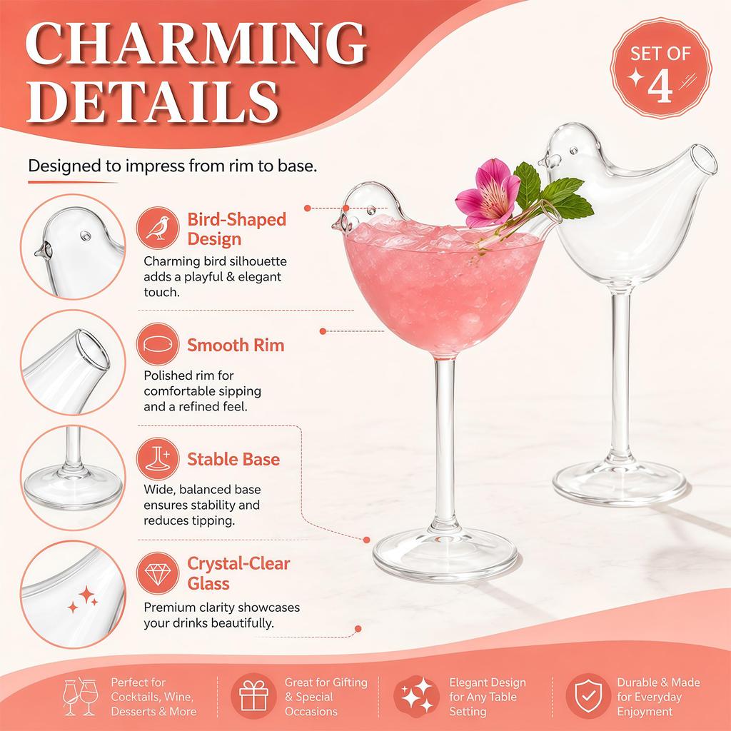 150ml/5.07 Oz Bird Drinking Glasses Creative Bird Cocktail Glass Bird Bam Glasses Novelty Drink Cup for KTV Bar Night Party