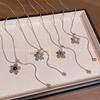 Tiger's eye stone flower love pull necklace women's long sweater chain simple daily retro match
