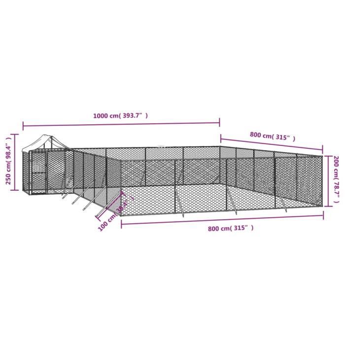 VidaXL Chenil d'extérieur pour chiens avec toit argenté 10x8x2,5 m 3190473