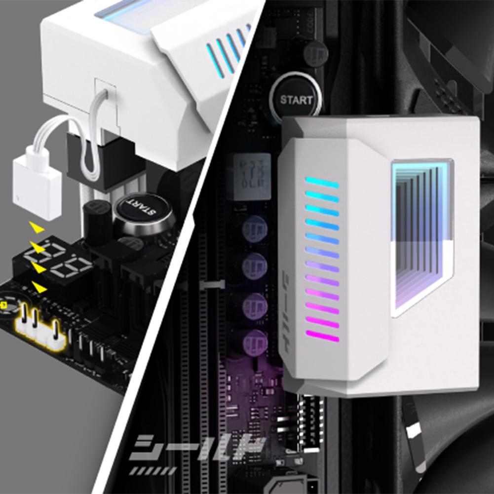 ATX 24-pin 180 Degree Power Connector Adapter with Infinity Mirror ARGB Light 24-Pin Angle Adapter DIY Mounting Accessessory