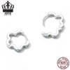 Avle Sterling Silver S925 Platinum-Plated Wreath Earrings with Colored Zircon Hollow Flowers, Model BSE612.