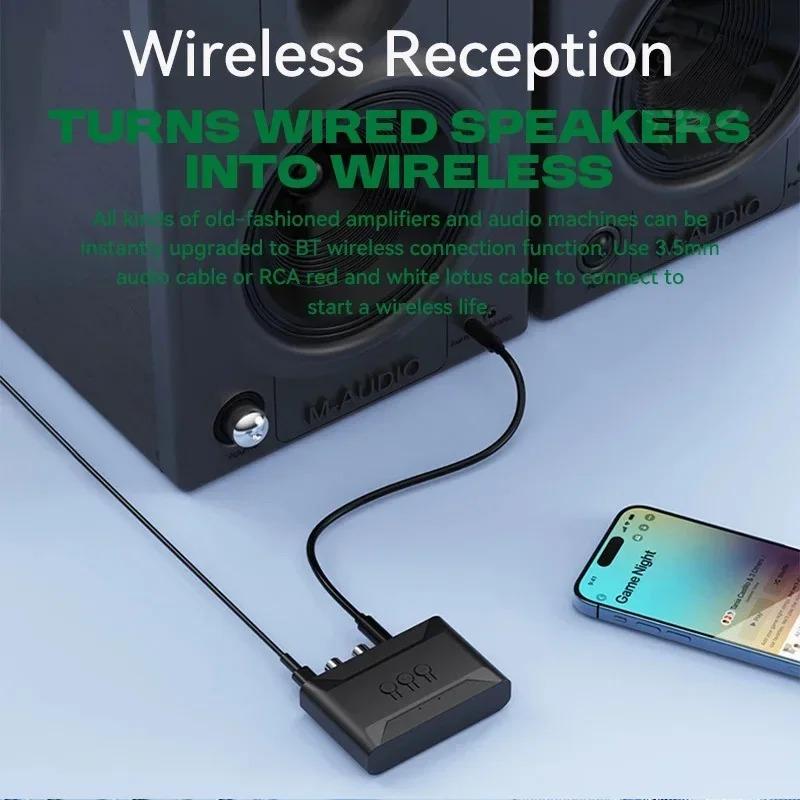 Bluetooth 5.4 Audio Receiver Wireless U Disk RCA 3.5mm AUX USB Stereo Music Adapter with Mic For Car Kit Amplifier Wired Speaker