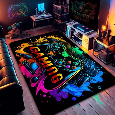 1pc Gaming Controller Print Soft Flannel Area Mat, Non-Slip Washable Floor Mat for Entryway, Bathroom, Kitchen, Laundry, Chair Mat, Home Decor