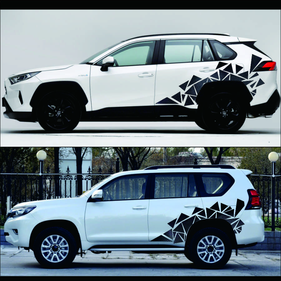 1pc 200x60cm Carbon Fiber Look Triangles Car Side Sticker Camouflage Car-styling Vinyl Decal Decor for Car Decoration