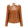 Women Fashion Slim Fit Pu Leather Jacket Long Sleeve Lapel Collar Zipper Fall Winter Coat