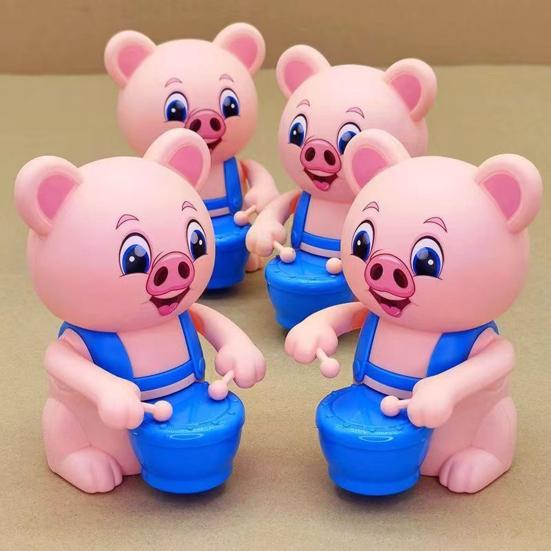 Cartoon Aufziehspielzeug Keine Batterie erforderlich Interessanter Bär Schweinchen Panda Frosch Trommelspielzeug Unterhaltung Füllstoff Aufzieh-Trommel Jungen Mädchen