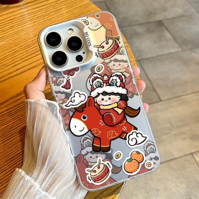 

New Year Horse Design Silver IMD15PRO Drop Protection Phone Case for Apple 17PROMAX, Couple Style iPhone 16