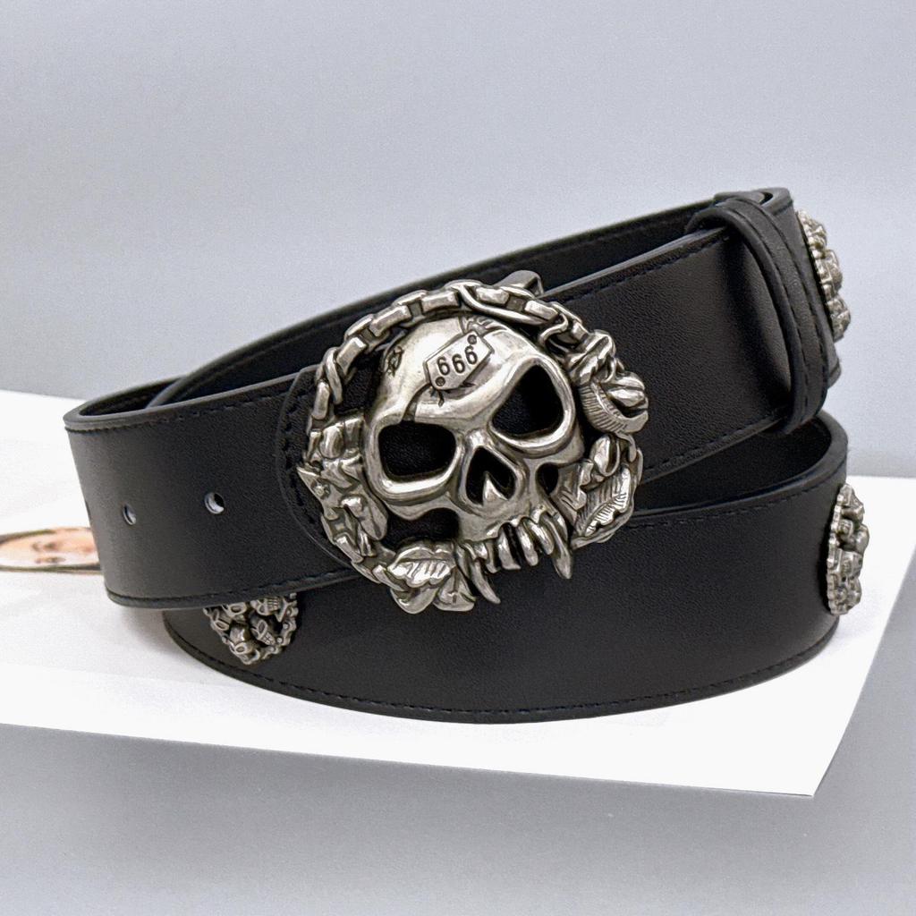 Cintura Nera in Pelle Punk Teschio Stile Strada Americano