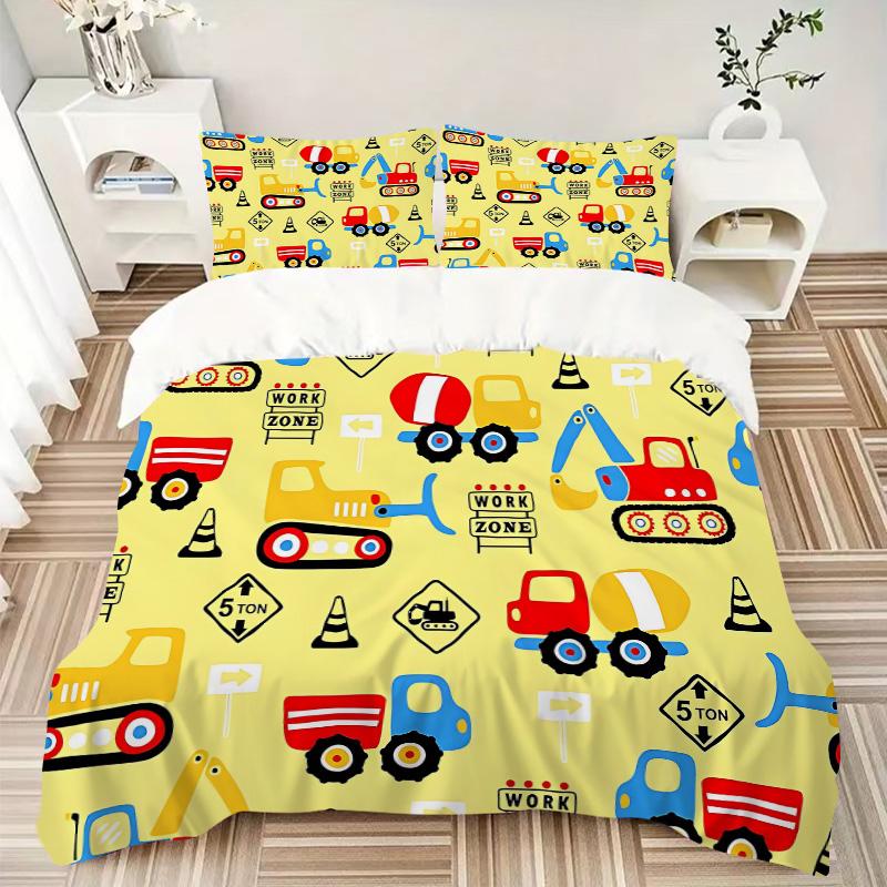 Construction Zone Fun Print 3Pcs Bedding Setduvet Cover With 2 Bedropillowcase Home Birthday Gift