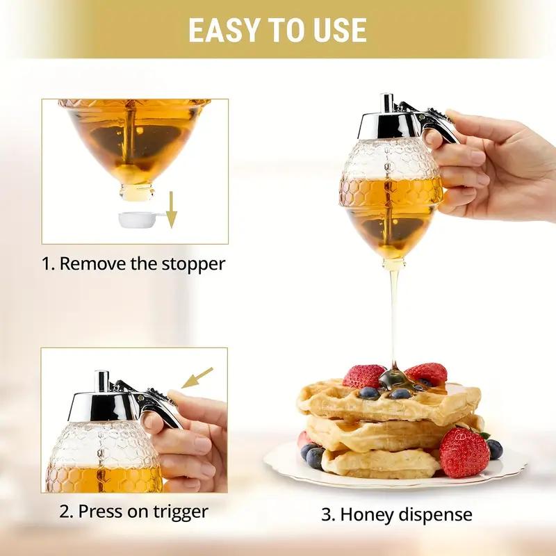 Versatile Honey Dispenser with Storage Rack - Ideal for Syrup, Sauce & Seasonings | Reusable Plastic, Hand-Wash Only