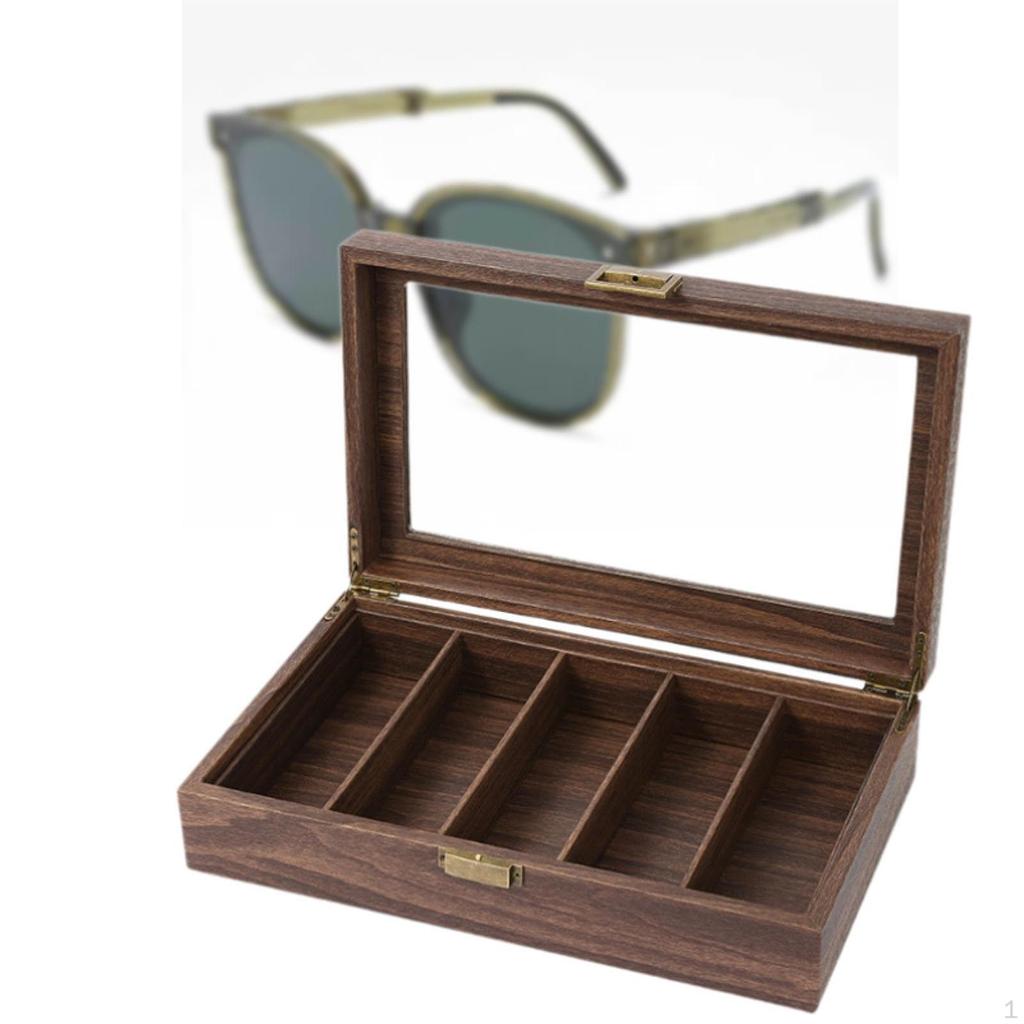 Eyeglass Display Box Eyewear Holder PU Leather Glass Lid Wood Eyeglasses Storage Glasses