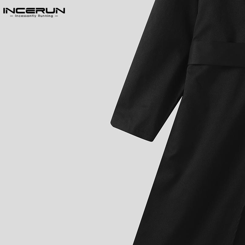 INCERUN Männer Nähte Stehkragen Langarm Gürtel Taille Cosplay Lange Tunika Mäntel