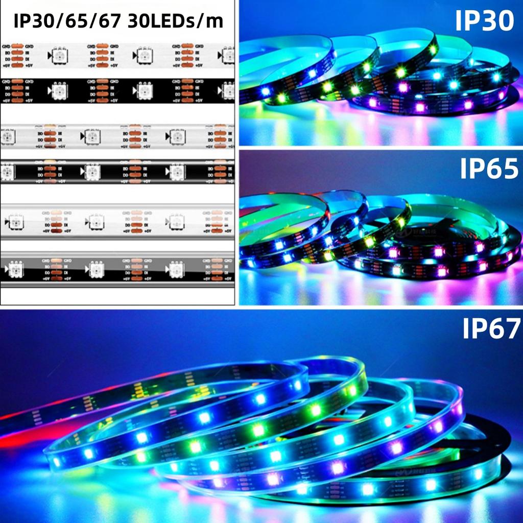 DC5V WS2813 (WS2812B Updated) Smart RGB LED Strip Individuaily Addressable Light Tape 30/60/144leds Black/White PCB IP30/65/67