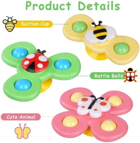 Ainiv Suction Cup Spinner Toys, 3 Pack Octopus Finger Fidget Spinners, Cartoon Bath Water Toys, Sensory Toys for Toddlers Kids Age 1-6