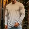 T-shirt da uomo a maniche lunghe con girocollo, top casual in cotone