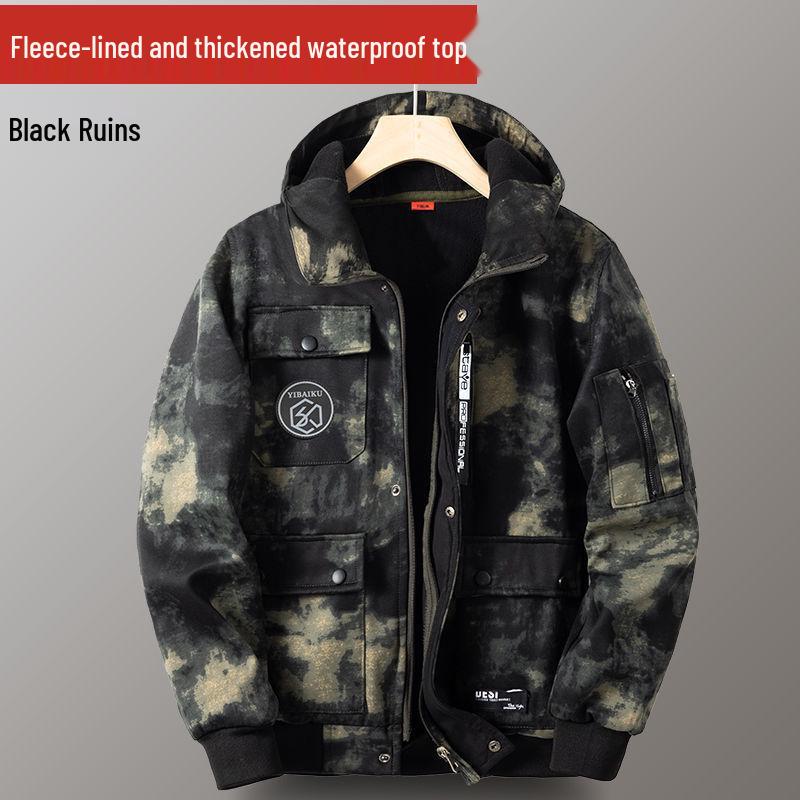 Men's Extra Thick Waterproof Fleece-Lined Workwear Set - Scratch-Resistant for Autumn/Winter Construction Sites