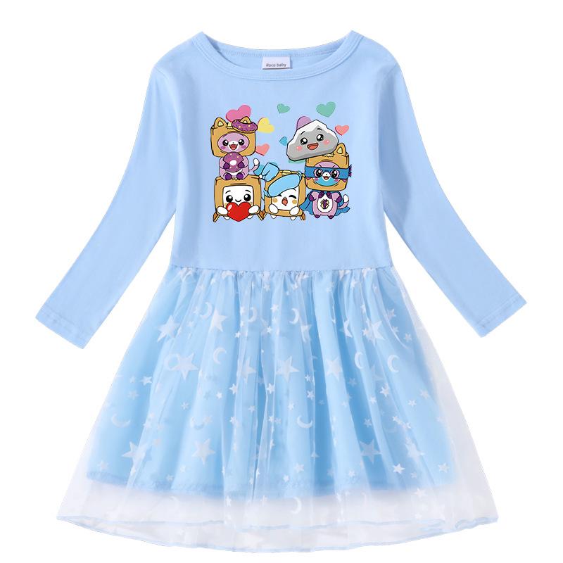 Korean Style Girls' Dress: Short Sleeve Summer & Long Sleeve Spring/Autumn Star Mesh Princess Skirt