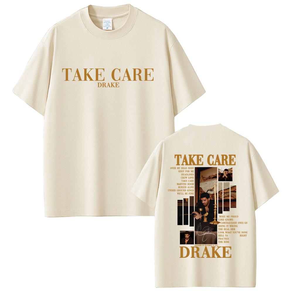 Rapper Drake Take Care Album Graphic T-shirt Men Women Hip Hop Fashion Pop Music Top Casual Cotton Vintage T-Shirt Streetwear