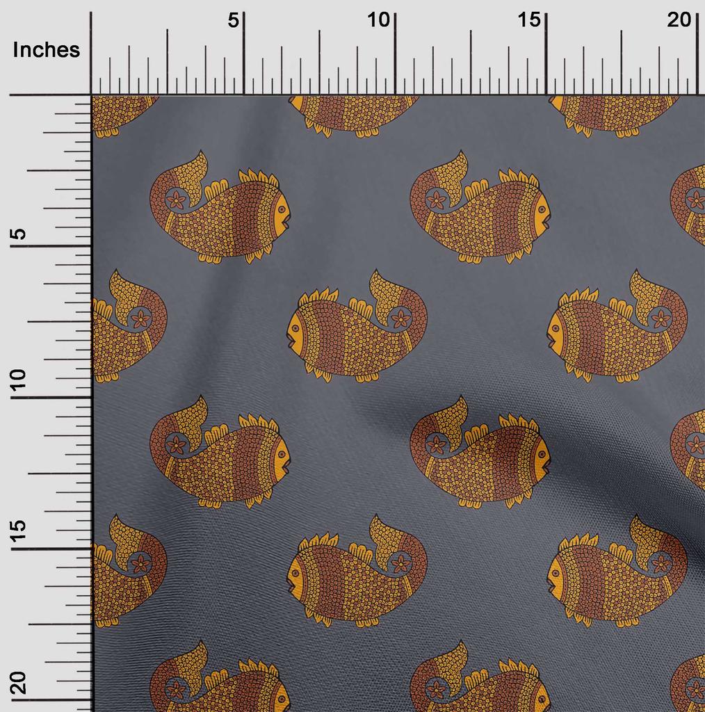 oneOone Cotton Flex Fabric Fish Block Printed Fabric 1 Yard 40 Inch Wide