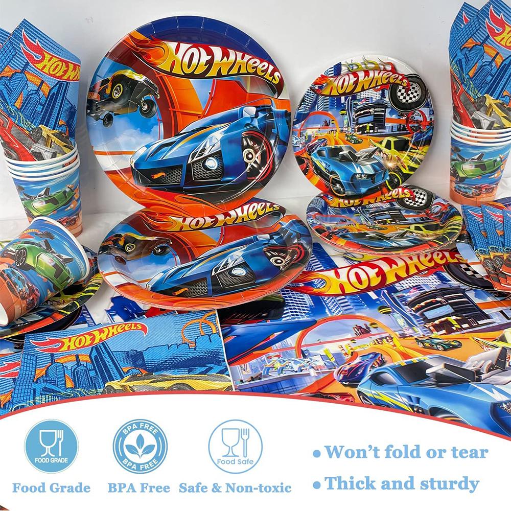 51pcs Hot Wheels Party Dinnerware Set Included Tablecloth Plates Napkins Cups