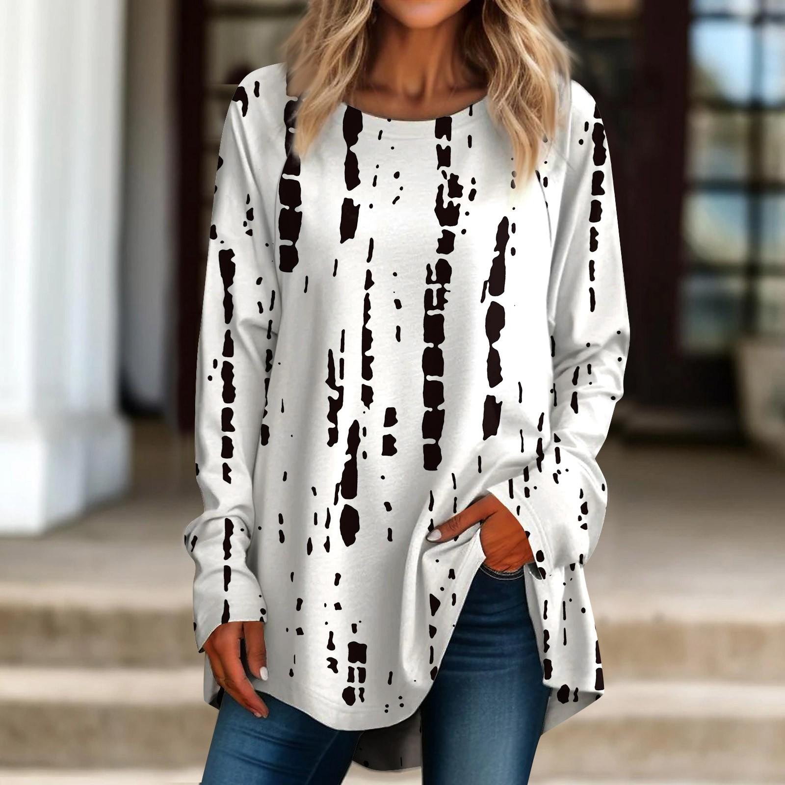 

Женская повседневная футболка больших размеров с длинными рукавами и круглым вырезом, топ, пуловер S белый