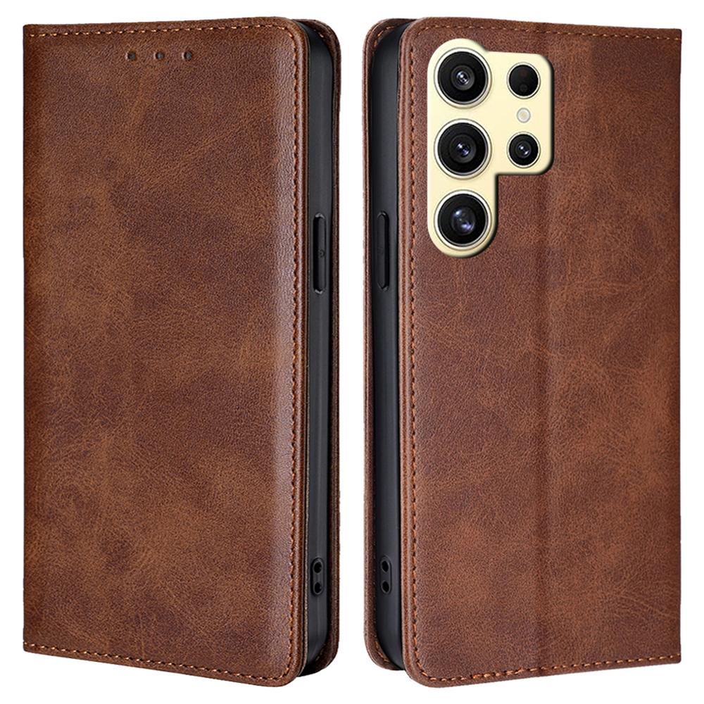 For Samsung Galaxy S24 Ultra Case Magnetic Closing Leather Calf Textured Phone Cover