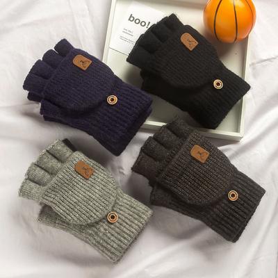 Winter Fingerless Gloves For Men Women  , Mittens Finger Wool Gloves With Flip ,Warm Half Finger Knitted Cold Weather