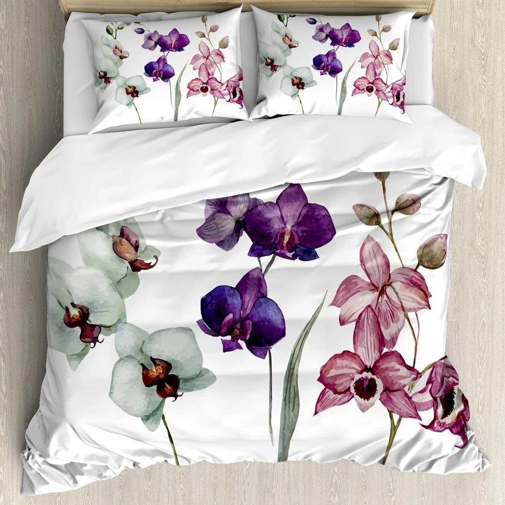 Watercolor Flower Duvet Set Bedding Three-Piece Set