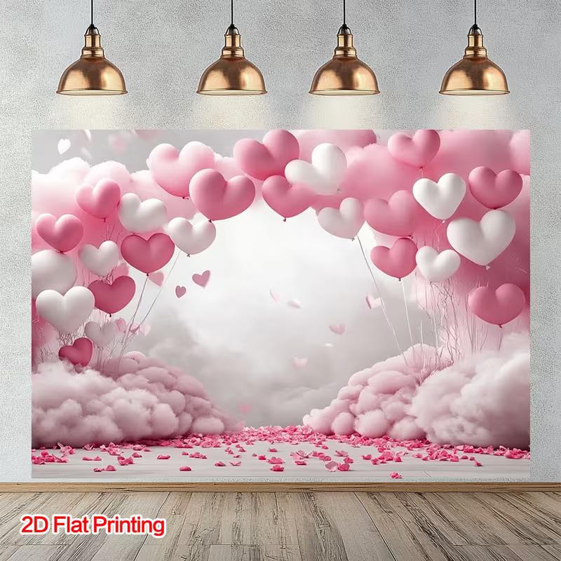 2D Sweet Pink Petal Heart Backdrop, Bridal Shower Photography Background 47.2x31.5inch/120*80cm