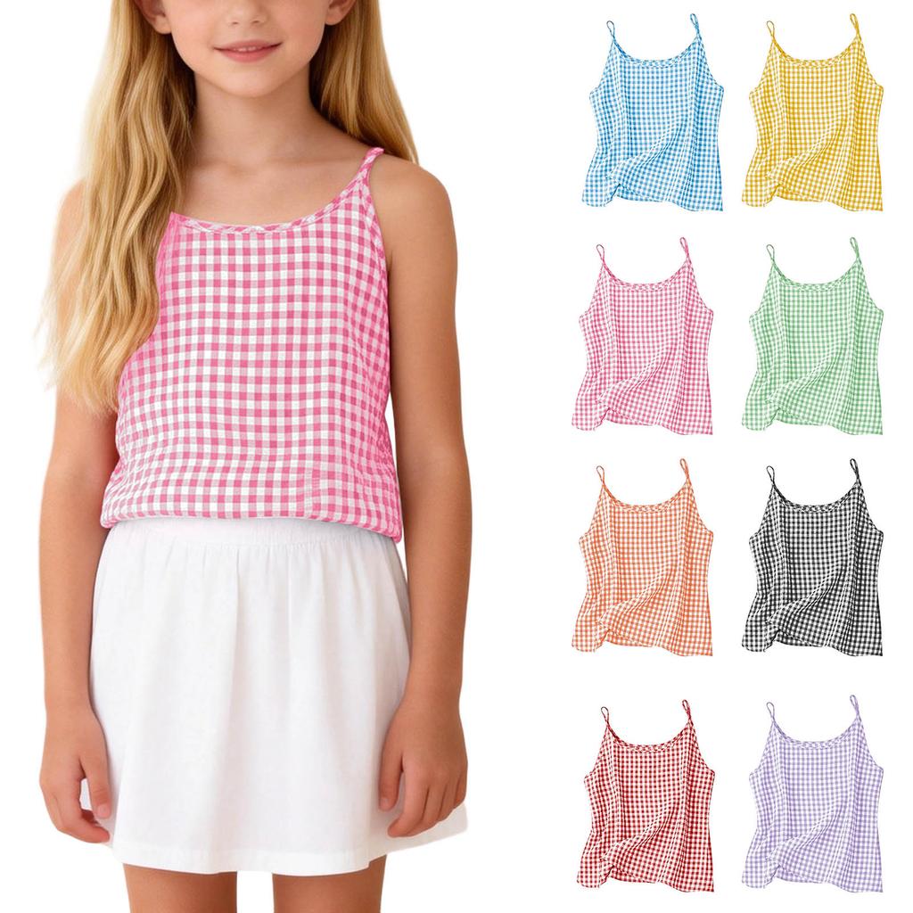 Children's Fashionable And Cute Plaid Sleeveless Camisole Casual Girls' Top