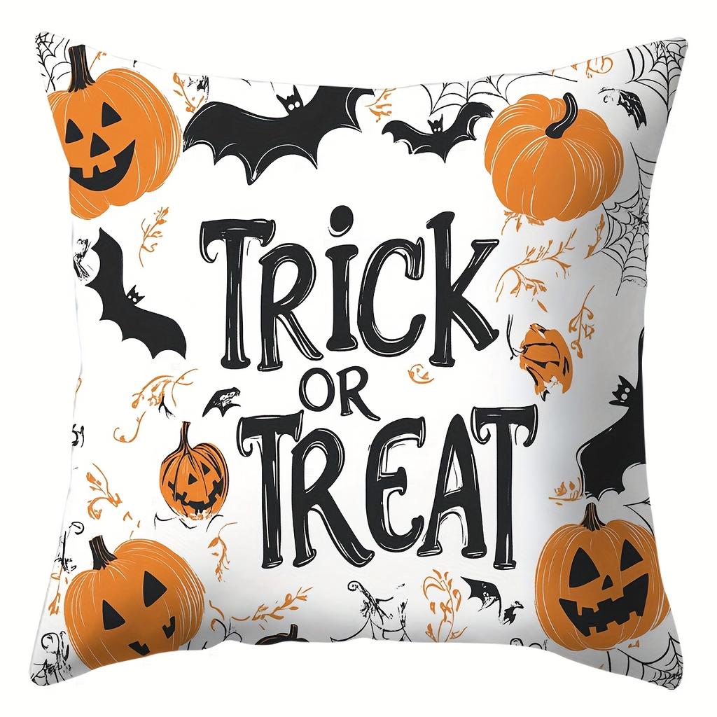 Halloween Linen Cushion Cover Trick or Treat Theme Pillowcase Cats Pumpkin Pillow Cover Halloween Party Decoration 2025