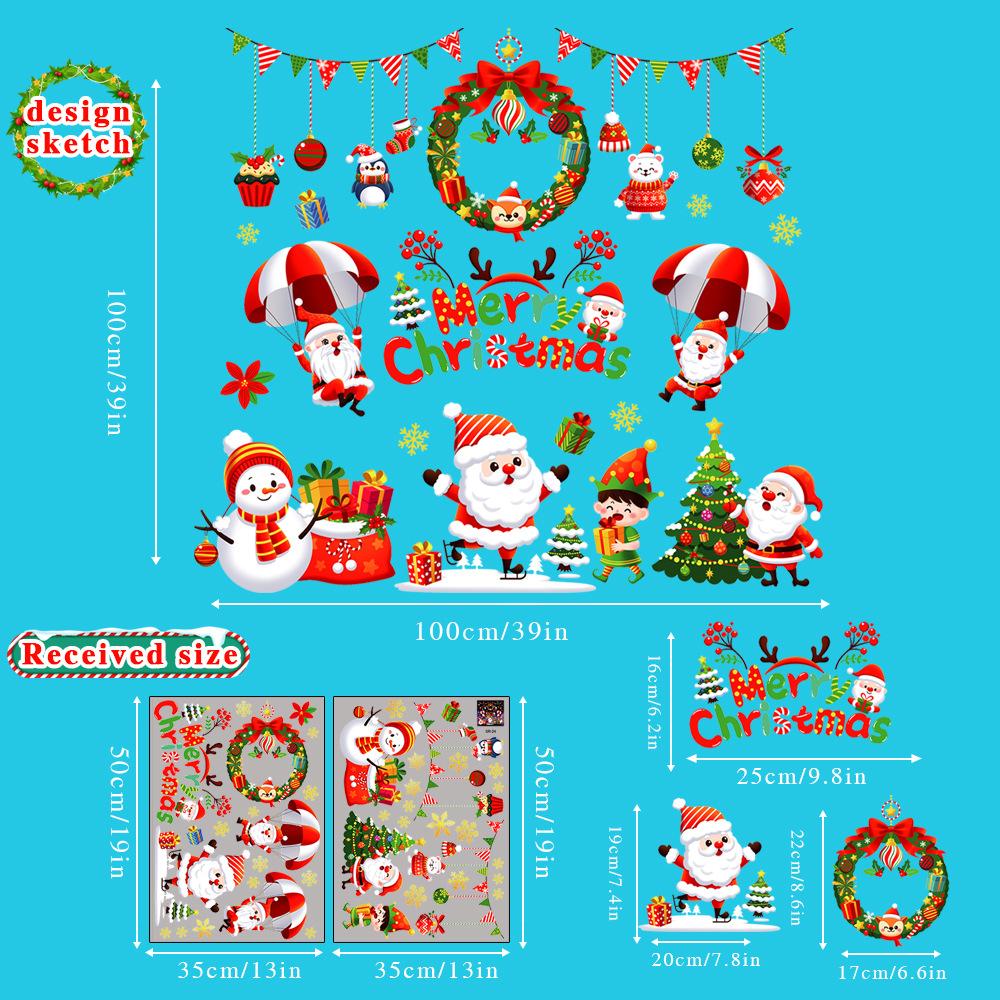 2PCS PVC Christmas Window Stickers Snowman Snowflake Santa Claus Window Electrostatic Sticker Merry Christmas Decals Home Decoration