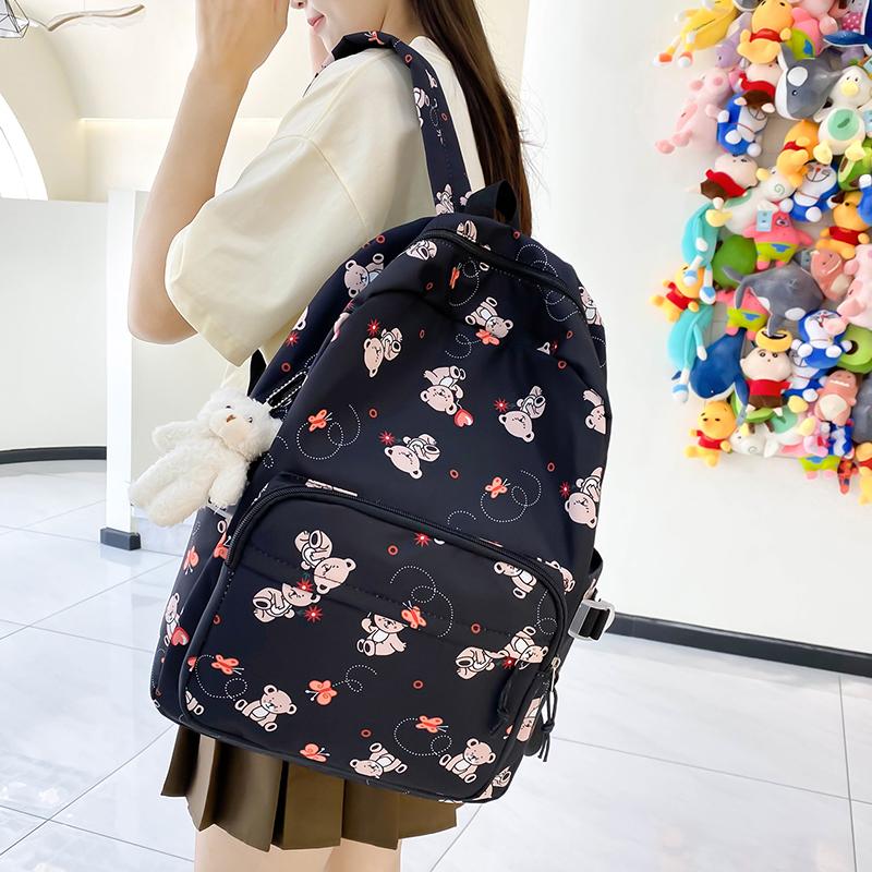 Student Cartoon Backpack Set Female Campus Backpack Lightweight Nylon Three-Piece Schoolbag
