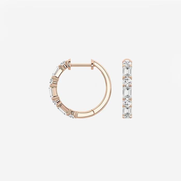 Elegant Women Jewelry 14K Solid Rose Gold Classic Hoops Earring Multi-Shape Lab Diamond Hoop Earrings