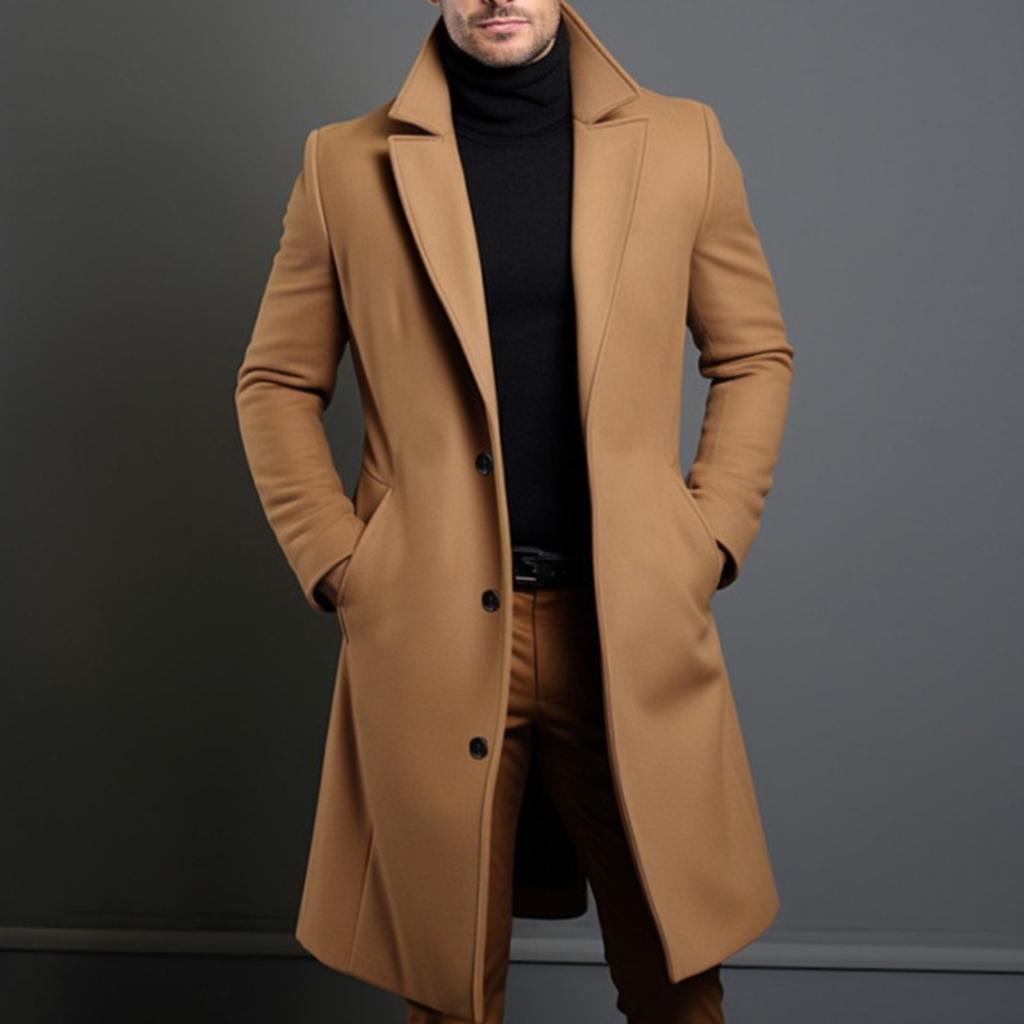 New Men's Solid Color Lapel Single-breasted Trench Coat, Casual European American Style Youth Windbreaker Outerwear, Multiple Colors In Stock