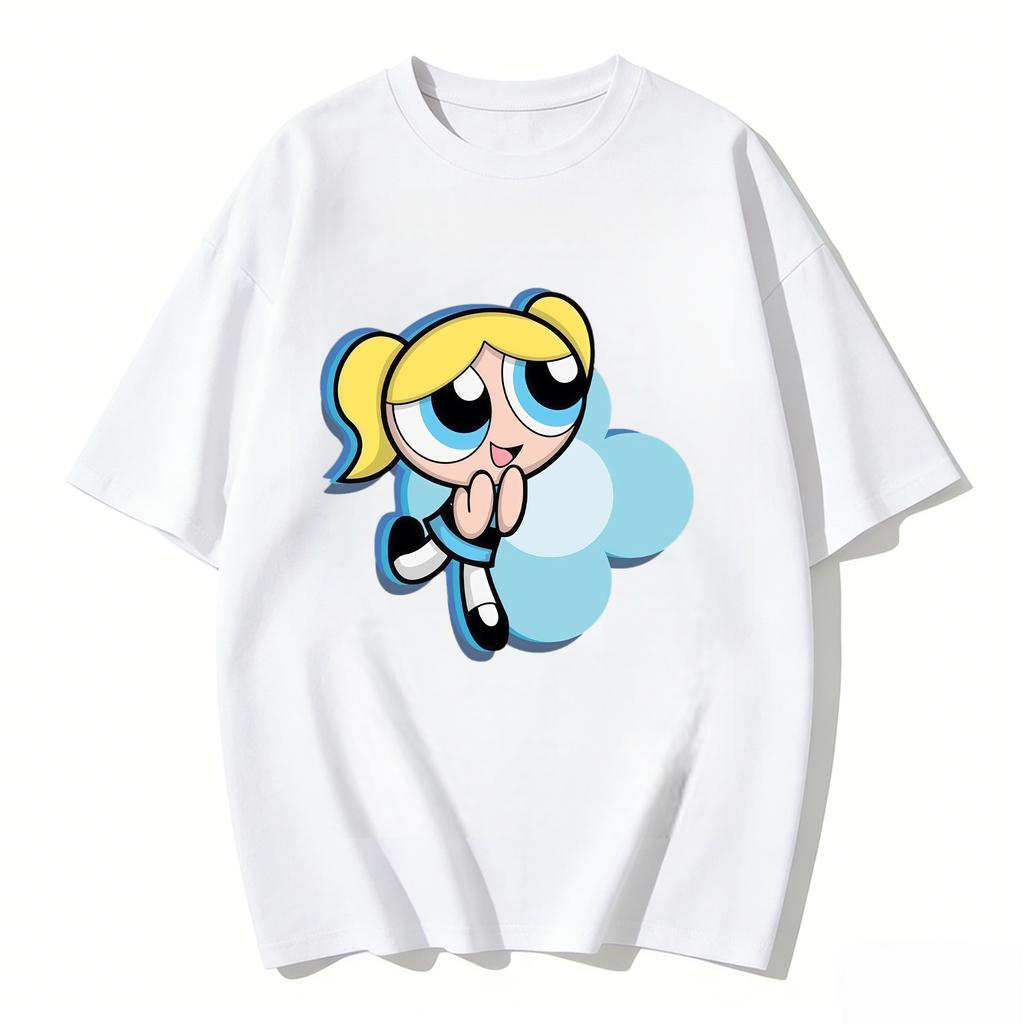 2026 Sommer Niedliche Powerpuff Girls Familien-Matching T-Shirts Cartoon-Druck Baumwoll-T-Shirts Lässige Kurzarm-Oberteile für Kinder und Erwachsene